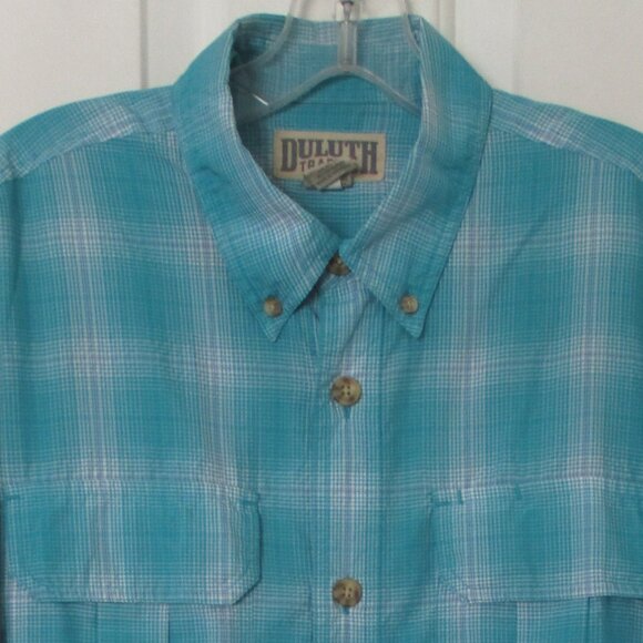 Duluth Mens L/S Turquoise Quick Dry Button-down Active Shirt - Size Medium - Picture 1 of 2
